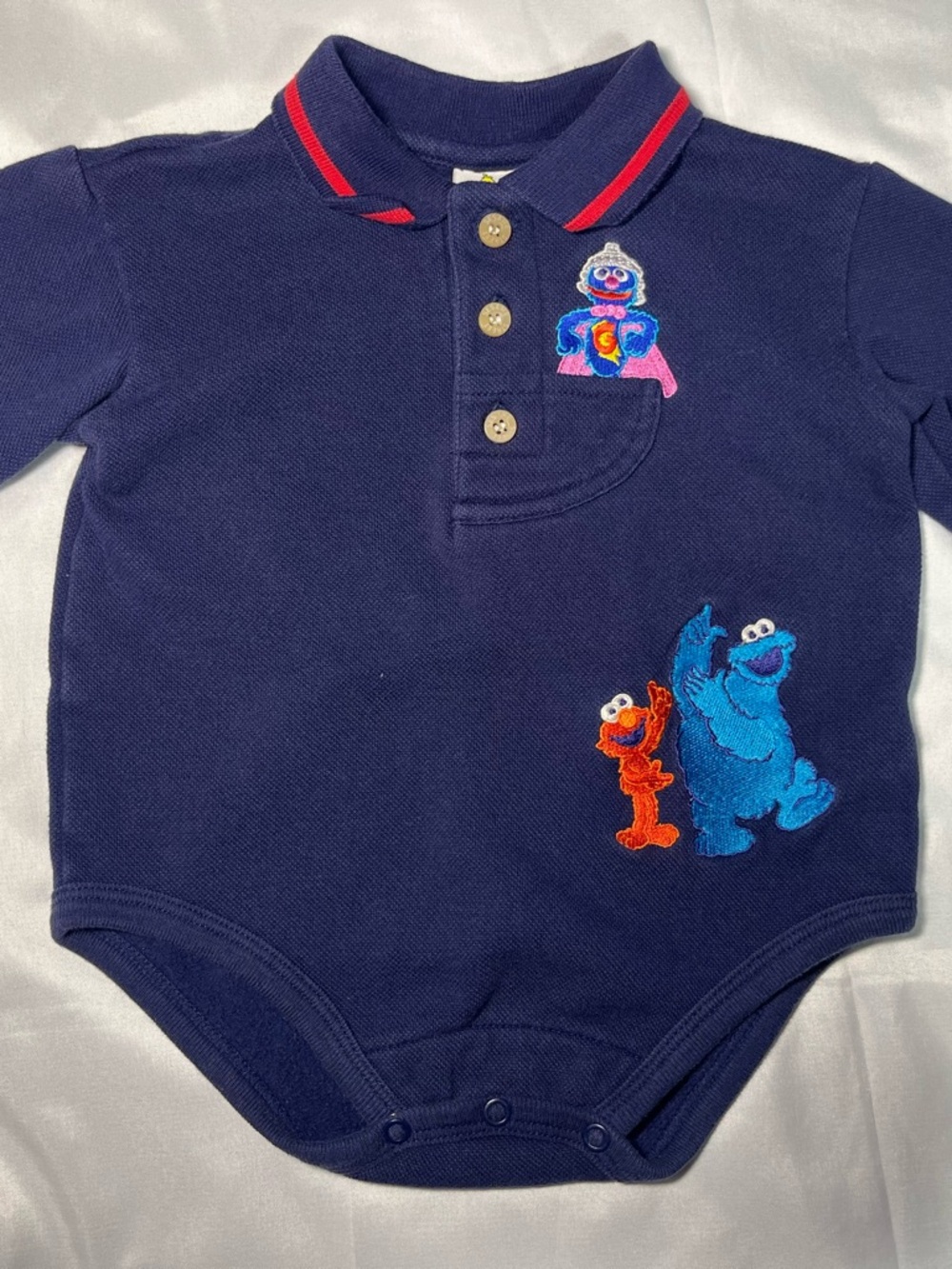 Vintage Sesame Street Romper 18M Grover Elmo Cookie Monster‎ Blue Long Sleeve
